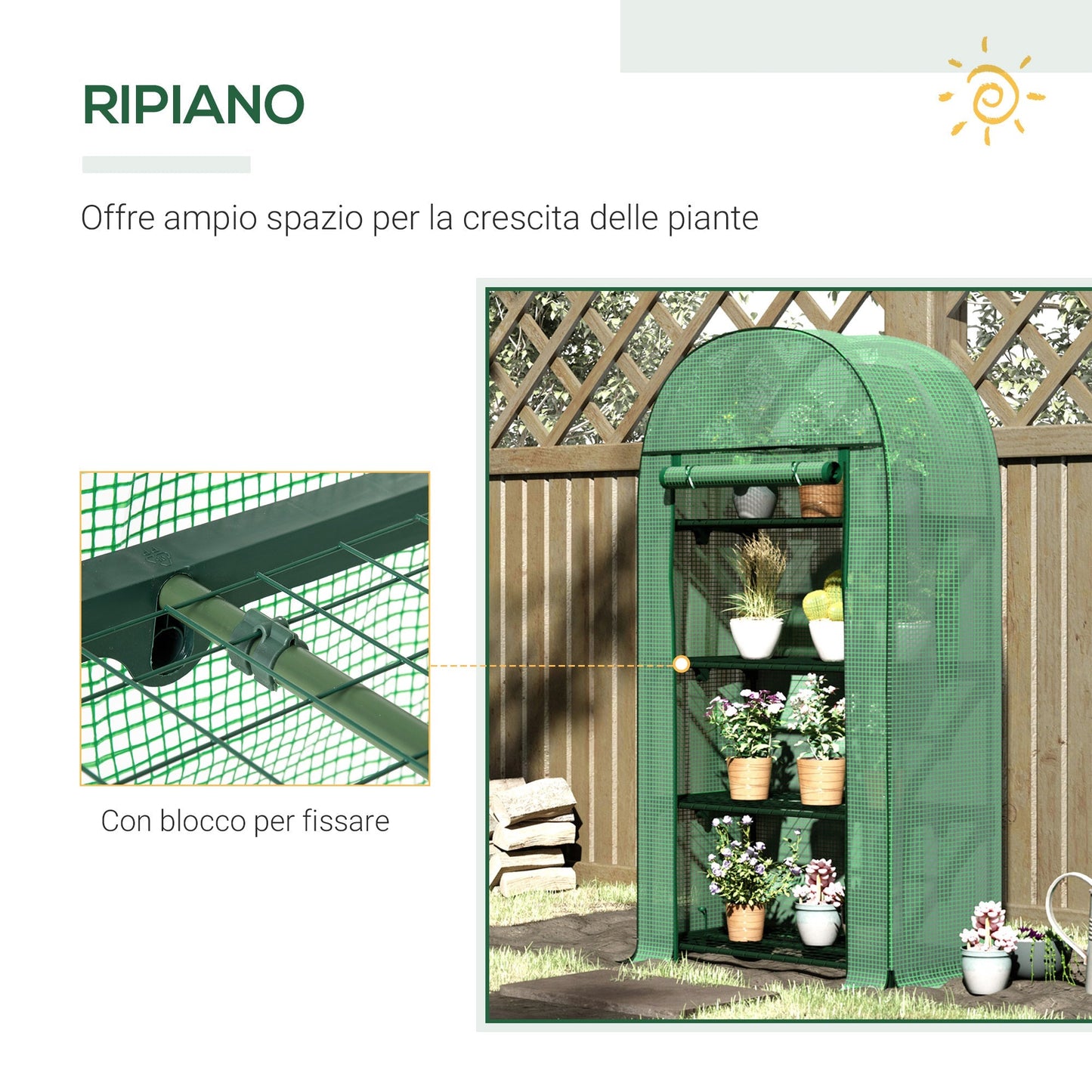 Outsunny Garden greenhouse with metal shelves, pear coverage and roller rack 80x49x160cm, green - Borgè