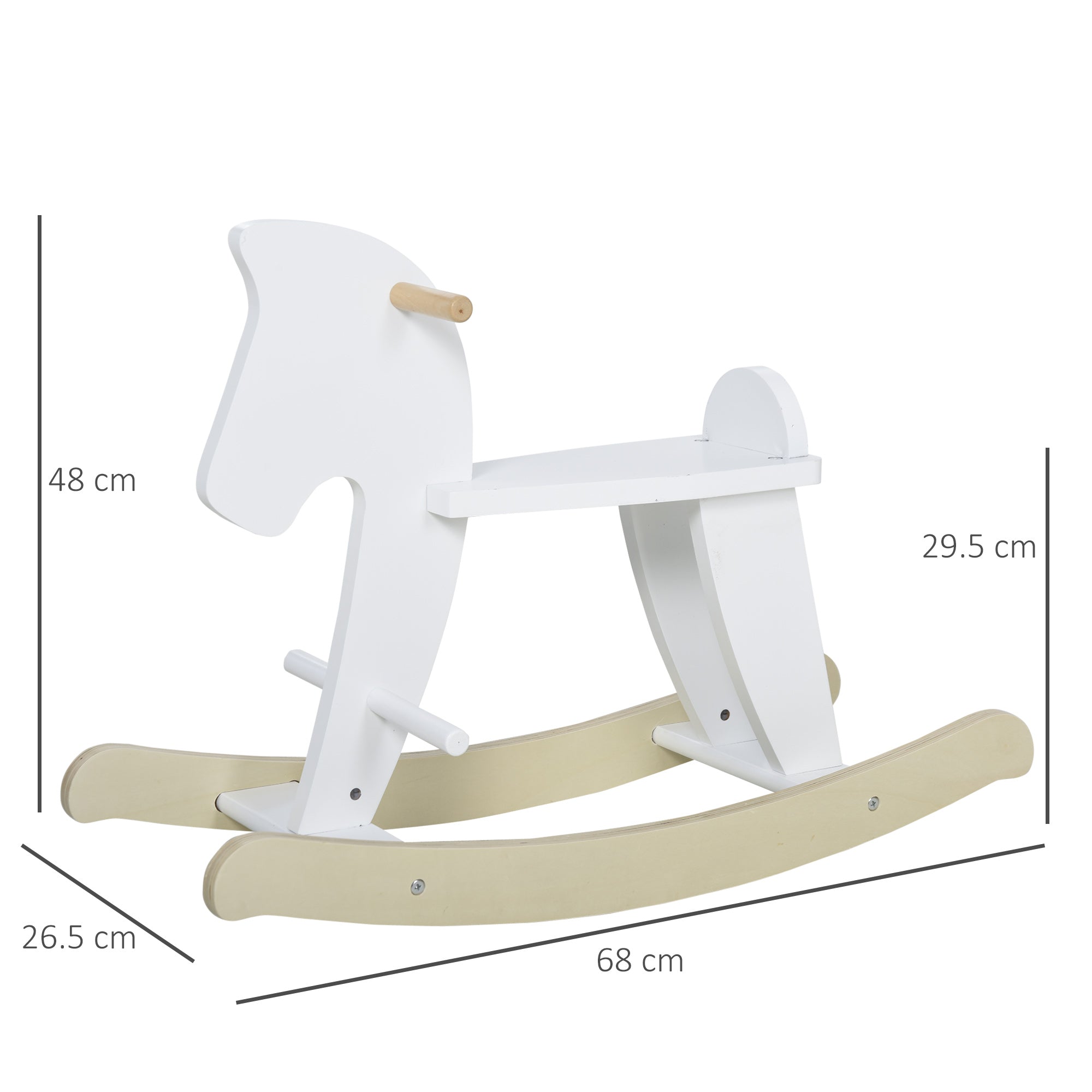 Children's Rocking Horse 1-3 Years Wooden with Handles and Footrest, 68x26. 5x48 cm, White - Borgè