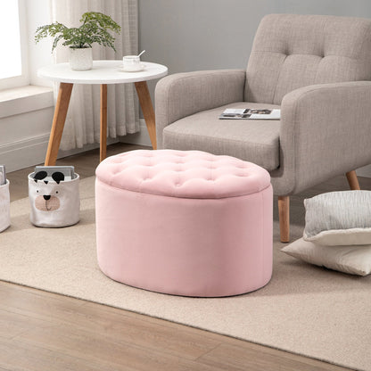 Pouf Padded oval container and velvet quilt, 71x52x42cm, Rosa - Borgè