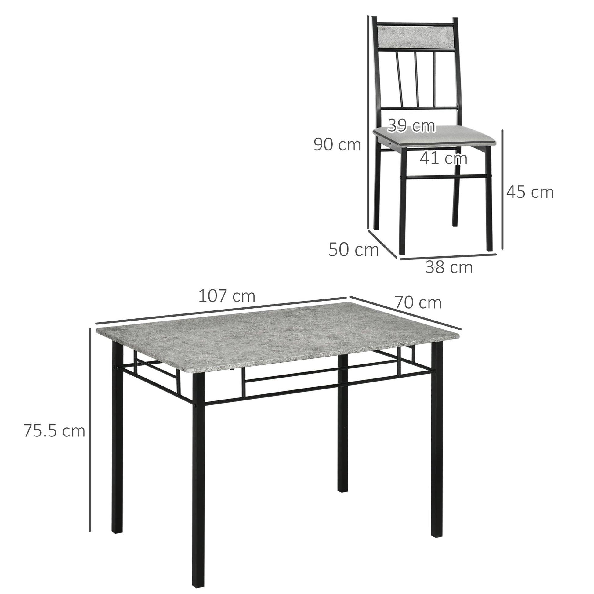 set Table and 5pz chairs, rectangular lunch table in metal and MDF and 4 Grey and black dining chairs - Borgè