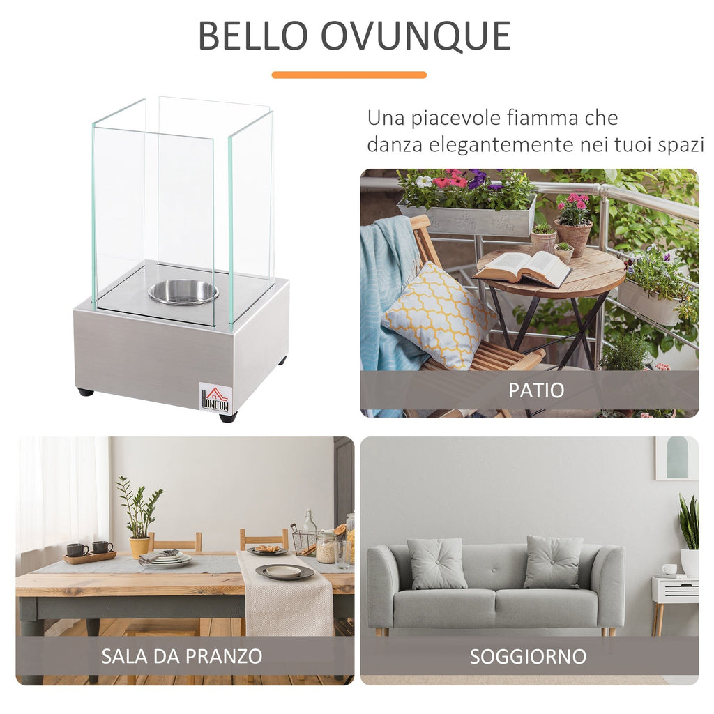 Homcom Biocamino in steel and glass for interior and exterior - gray - Borgè