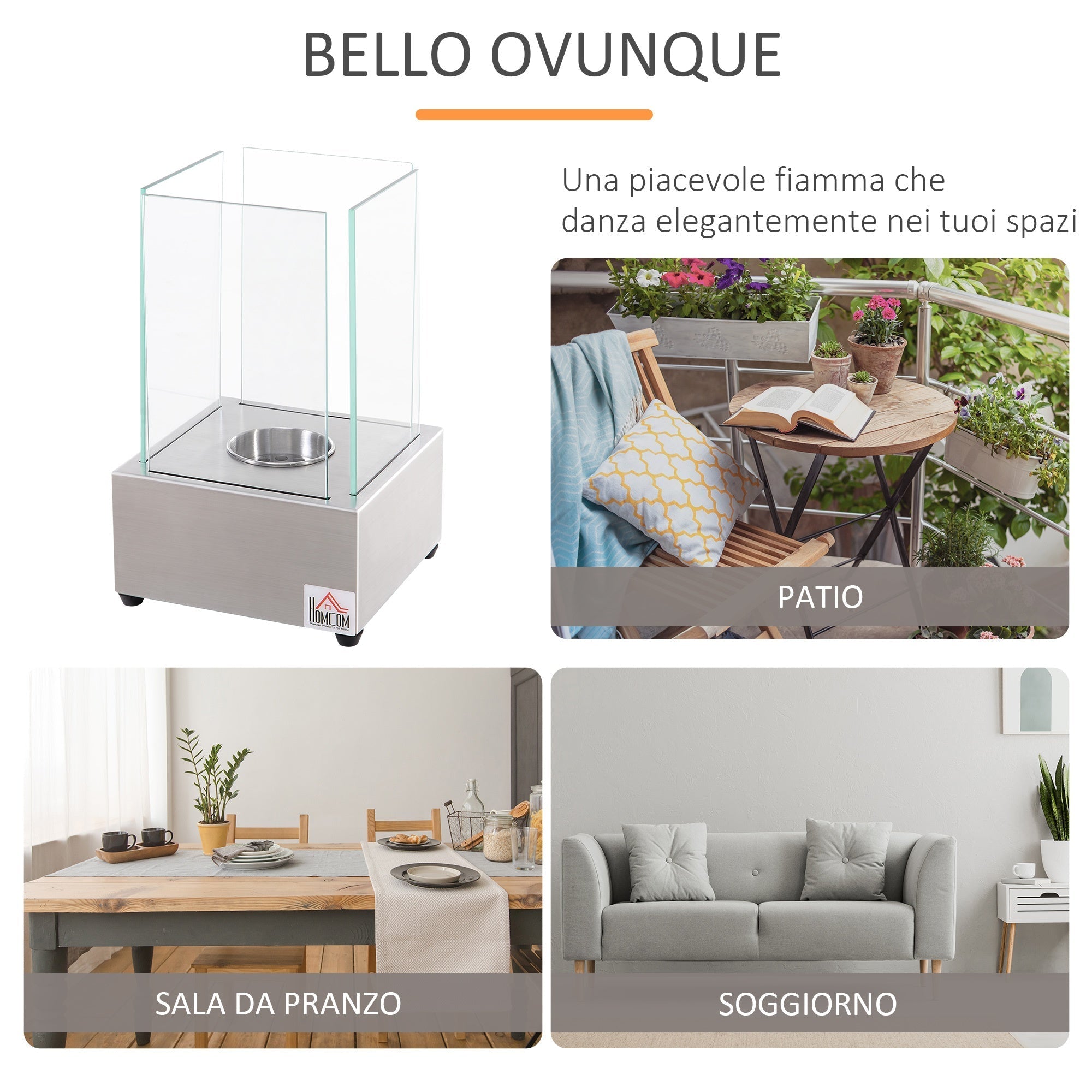 Homcom Biocamino in steel and glass for interior and exterior - gray - Borgè