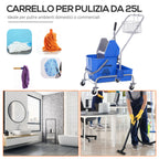 Professional cleaning cart with 25L and stripper bucket, blue - Borgè