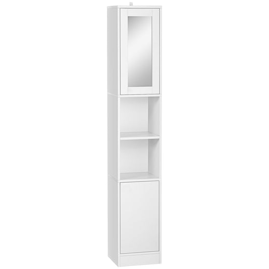 Kleankin Wooden Space Bathroom Column With Mirror and Pressure Opening, 30x28x170cm, White - Borgè