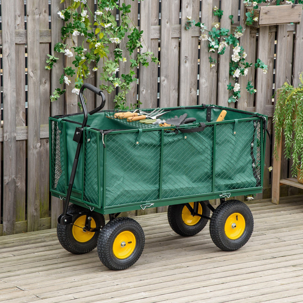 Steel Garden Cart with Folding Side Walls and 4 Wheels, Capacity 342L, Green - Borge' Group Limited