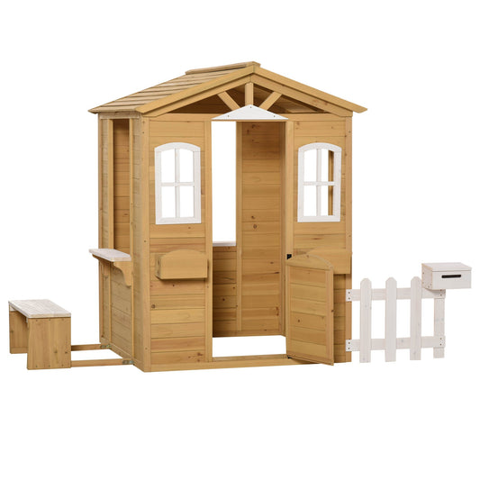 Outsunny wooden house with windows with windows, fenced, carrier and bench 110x107x140cm