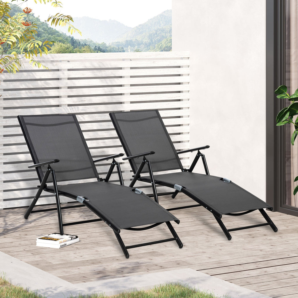 Oustunny set 2 folding garden deckchair with adjustable backrest, 64x134x95cm, black - Borge' Group Limited