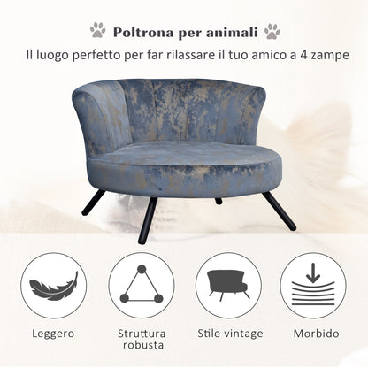 PAWHUT SOFA for small dogs and cats luxury kennels in blue velvet and gold - Borgè