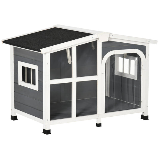 PAWHUT KENNEL for outdoor wooden dogs with opening roof, medium and large dogs, Grey - Borgè