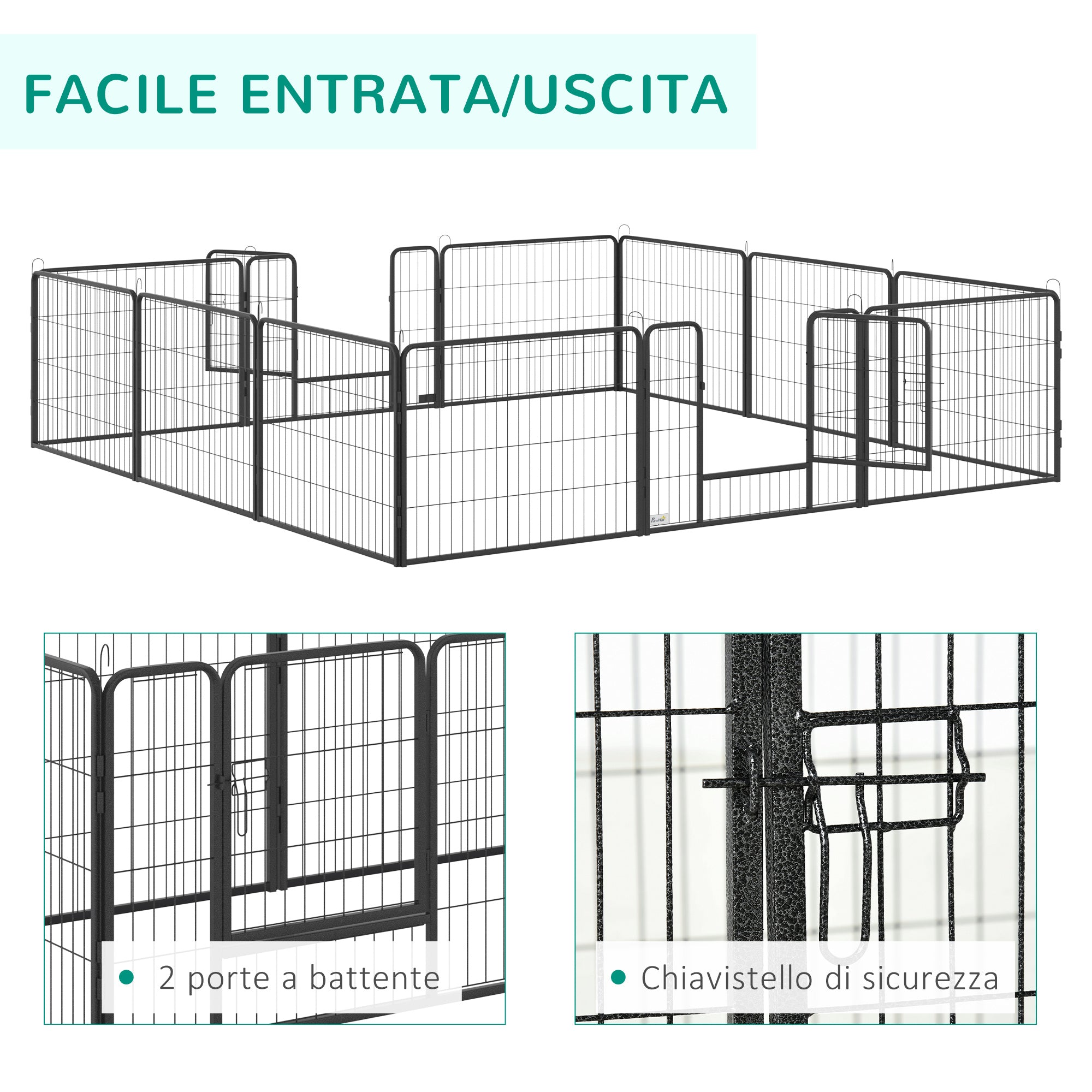Dog and Puppy Playpen with 12 Modular Panels and 2 Entrances, 80x1.5x60cm - Borge' Group Limited