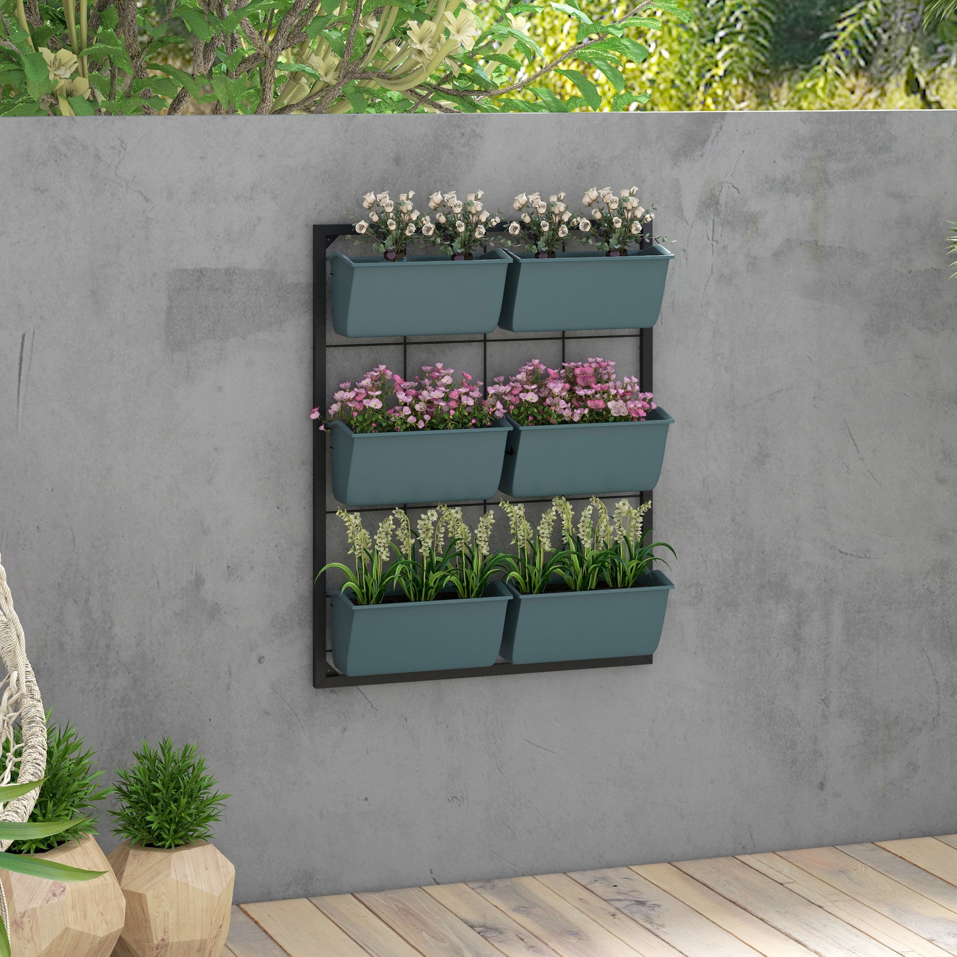 3 -level vertical garden outsunny with 6 steel and plastic vessels, 52x14x66cm, dark green - Borgè