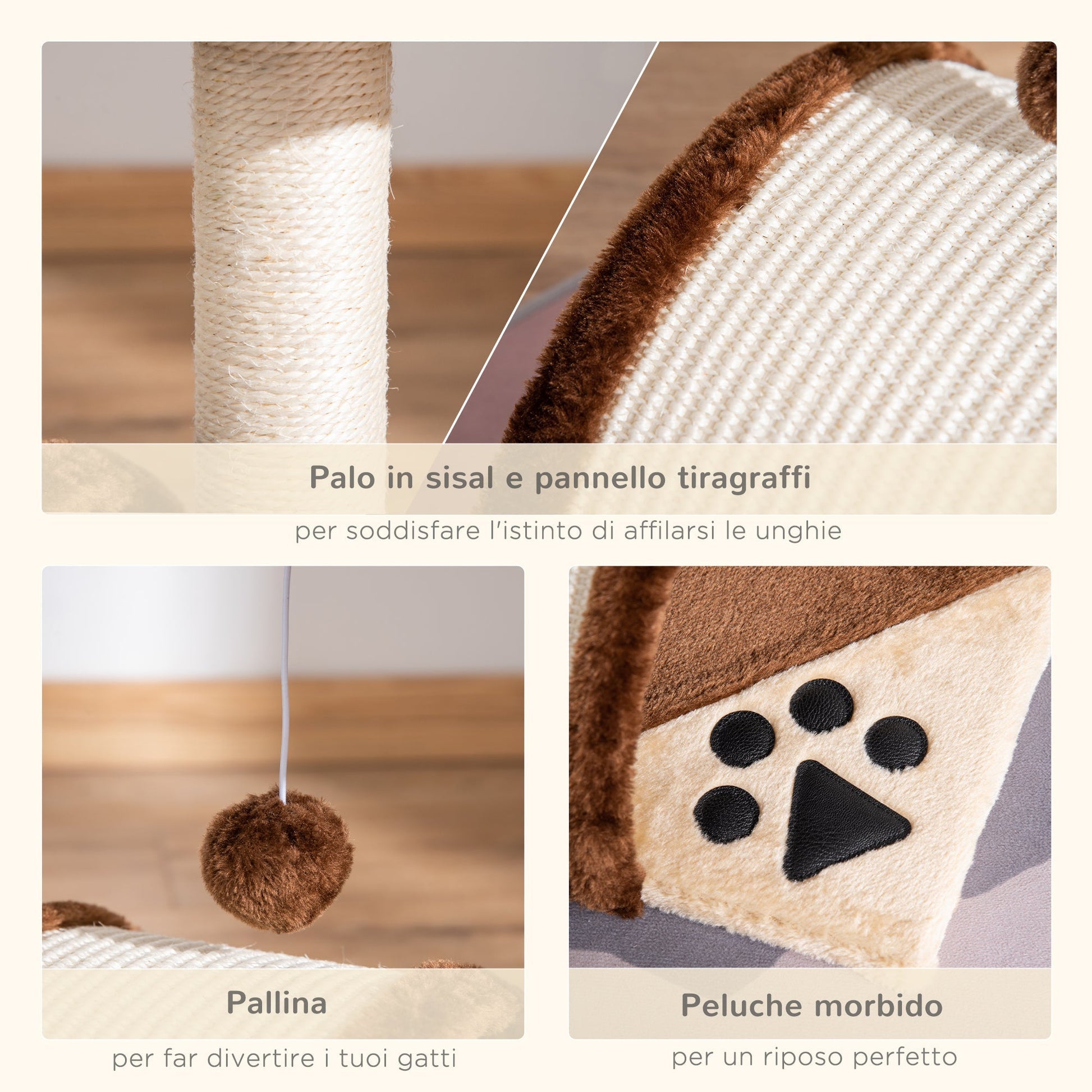 Brown Cat Tree for cats with Scratch Pole 36x36x44cm - Borgè