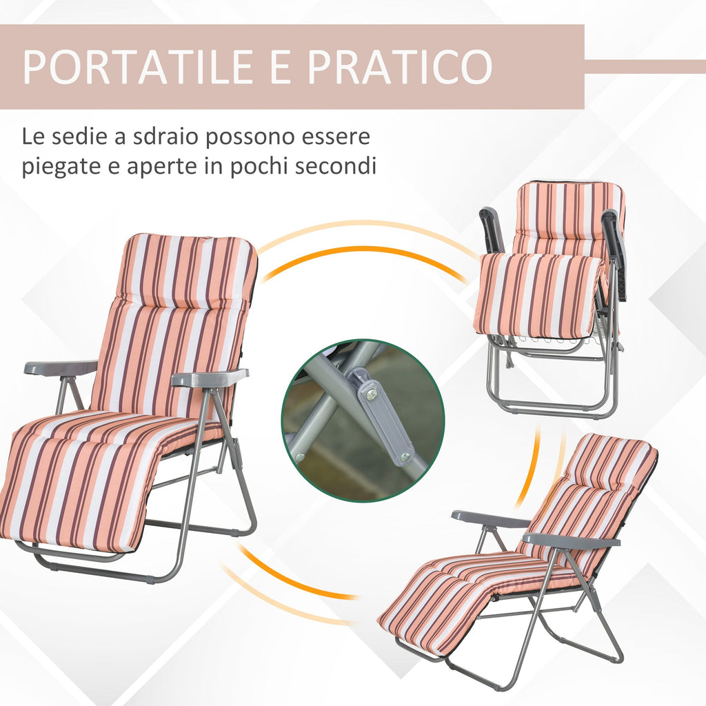 Outdoor Deck Chair Set of 2, 5-Position Reclining with Cushion, 60x75x102cm Grey Orange - Borge' Group Limited