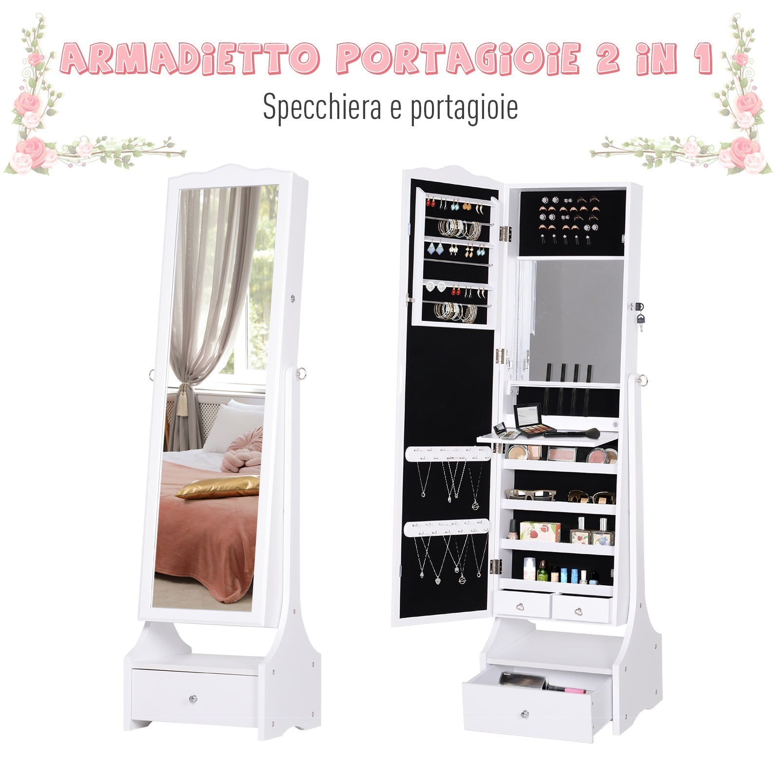 Wardrobe Wardrobe Specchie with white LED lights 45x36x150cm - Borgè