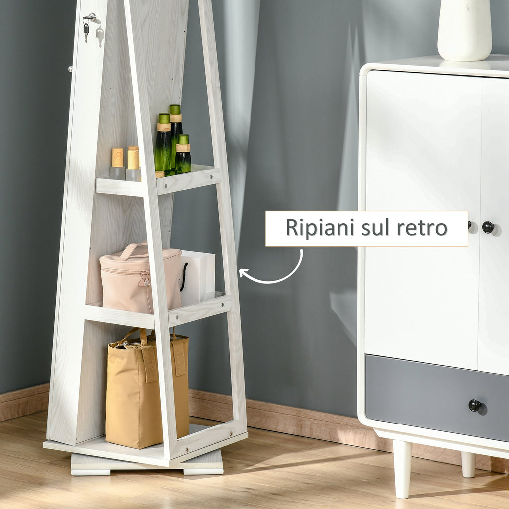 swivel mirror for bedroom with 2 keys, in white and glass wood, 38x38x160 cm - Borgè
