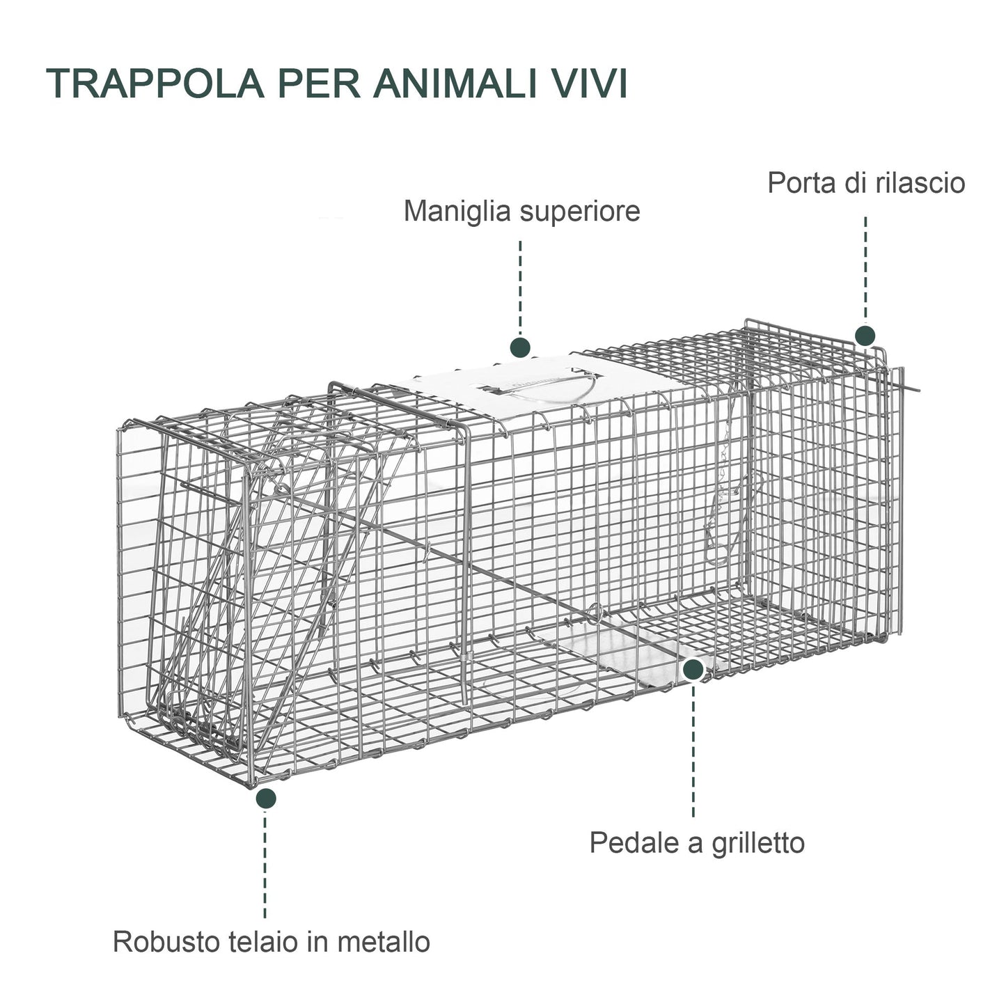 Outsunny cage trap for live animals folding in steel, 81x26x34.5cm, silver - Borgè