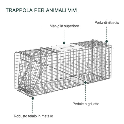 Outsunny cage trap for live animals folding in steel, 81x26x34.5cm, silver - Borgè