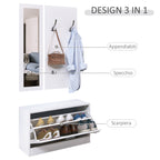 Mobile for wood entrance 3 pieces with shoe rack, hangers and mirror, 80x27x46.5cm - white - Borgè