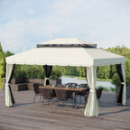 Garden Gazebo 4x3m with Mosquito Net, Curtains and Double Roof in Aluminum and Polyester, Cream - Borge' Group Limited