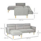 Homcom sofa bed 3 seats, angular sofa in gray fabric with adjustable backrest, Scandinavian style, 207x146x80cm - Borgè