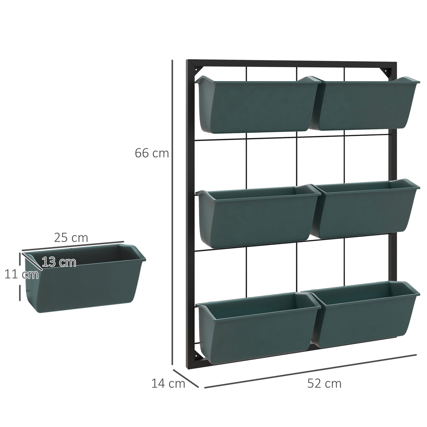 3 -level vertical garden outsunny with 6 steel and plastic vessels, 52x14x66cm, dark green - Borgè