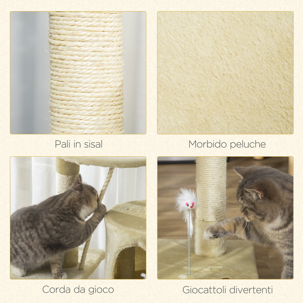 Cat Tree for cats with Scratch Pole with 4 levels with toys, beige, 75x40x112cm - Borge' Group Limited