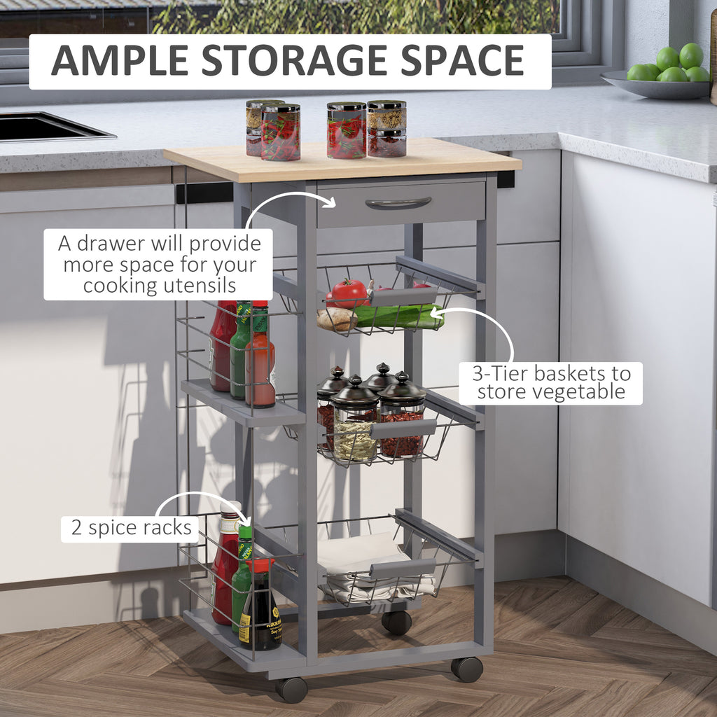 Homcom kitchen trolley with removable drawers and 2 hobs, in pine wood and metal, 47x37x83 cm - Borgè