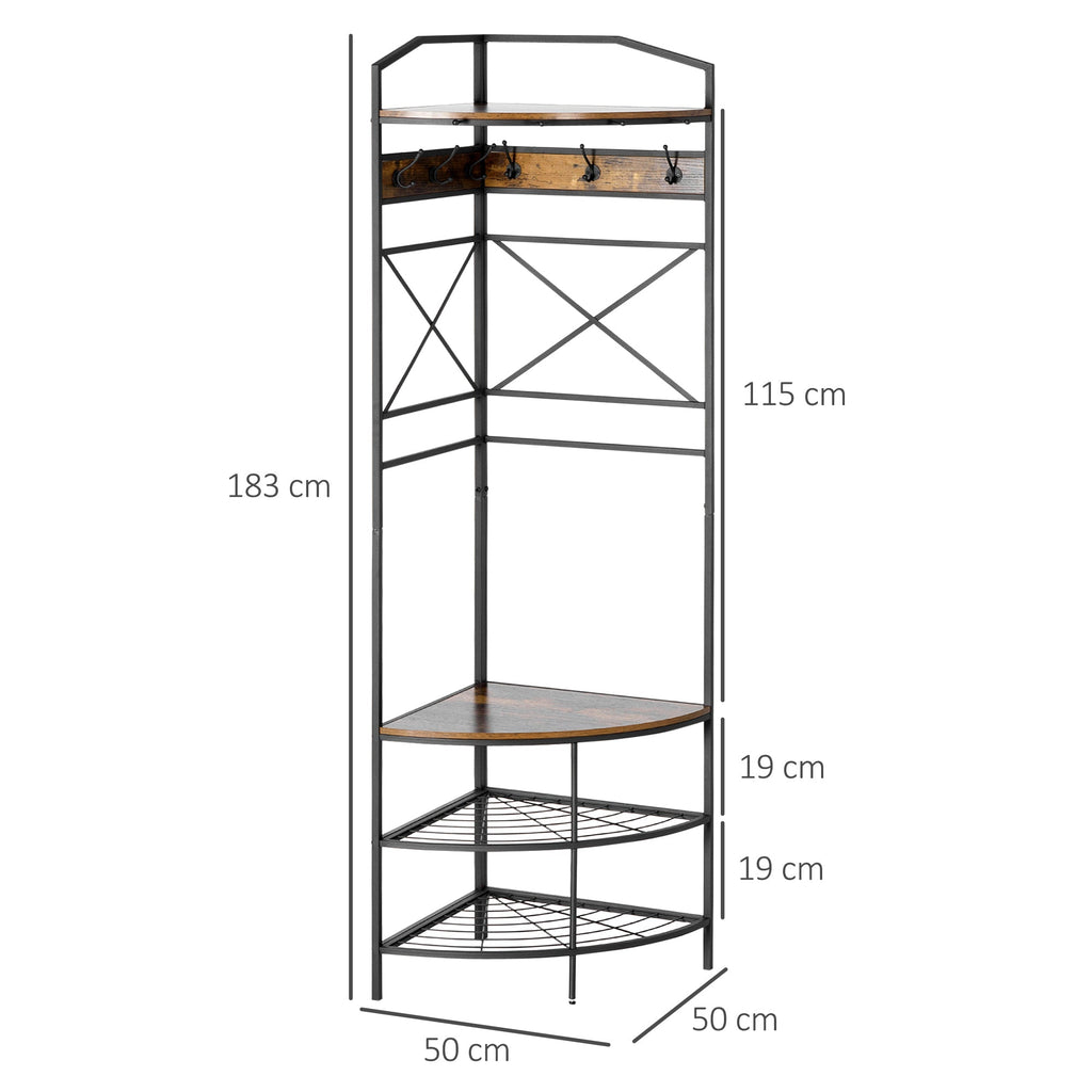 Hanging from angular earth with bench and industrial style shoe rack, 50x50x183cm, brown - Borgè