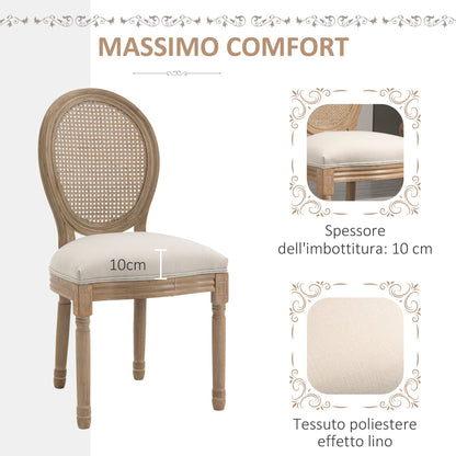 Set 2 Vintage -style living room chairs with pierced back, in wood and fabric, 49x56x96cm, white - Borgè