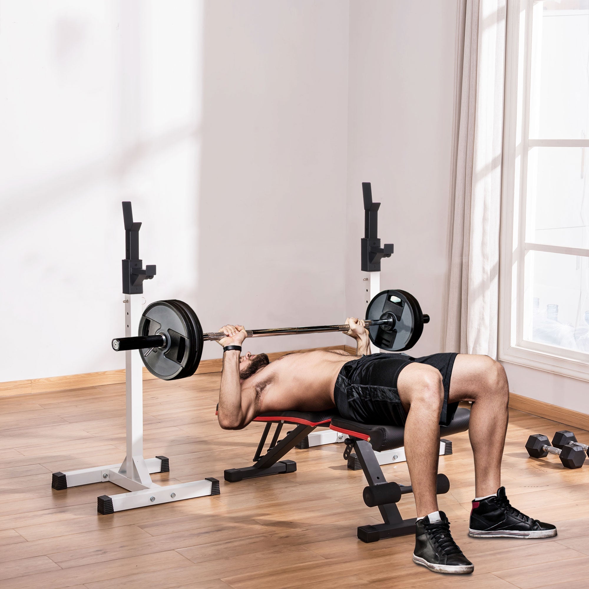 brings universal steel barbell, adjustable height on 12 levels, maximum load 150kg - Borgè
