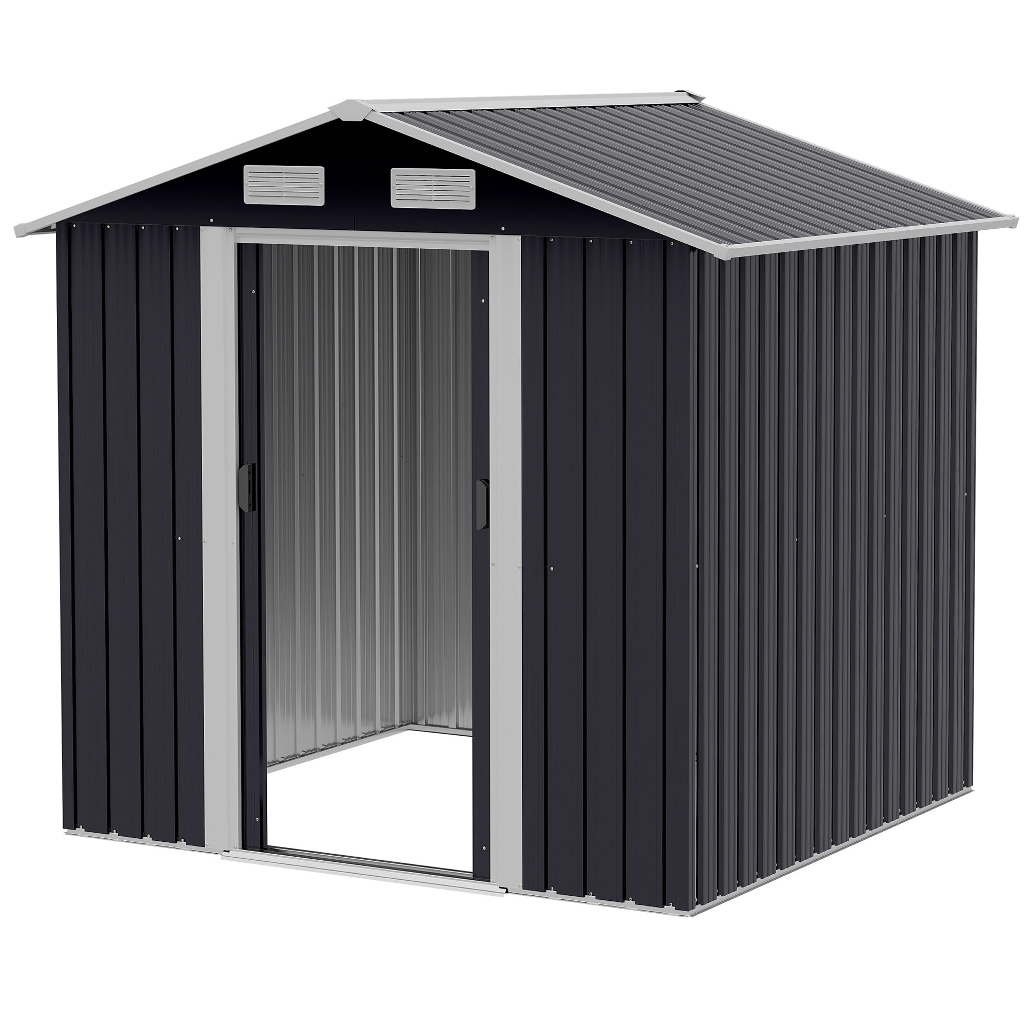 Galvanized Steel Garden Shed, Double Sliding Door and 4 Vents 2x1.5x1.9m - Borge' Group Limited