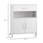 Cabinet Printer Stand with 4 Wheels, Drawer and Cabinet, 60x39x80cm - White - Borgè