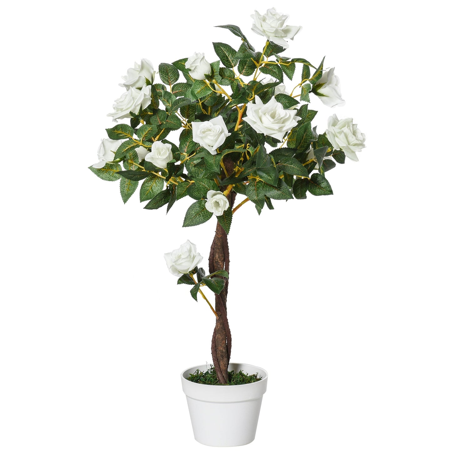 Outsunny Pink Alberello artificial plant with 21 flowers and pot, fake interior and outdoor plant 90cm high, white and green - Borgè