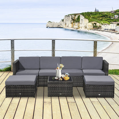 KELLY | 7 Pcs Rattan Set for Outdoor with Grey Cushions - Borgè