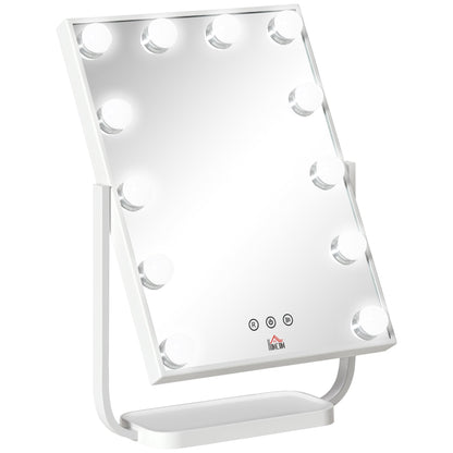 Homcom Illuminated make -up mirror inclinable with 12 LED lights and adjustable brightness, 32.8LX11x47.4cm - Borgè