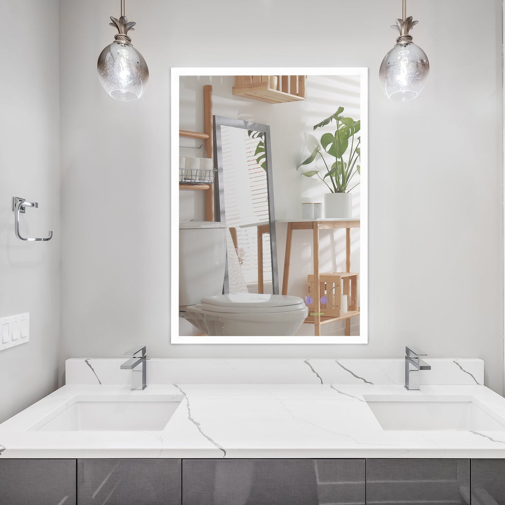 Kleankin Bathroom mirror with LED light 70x50 cm, mirror with anti-plot function and touch, silver keys - Borgè