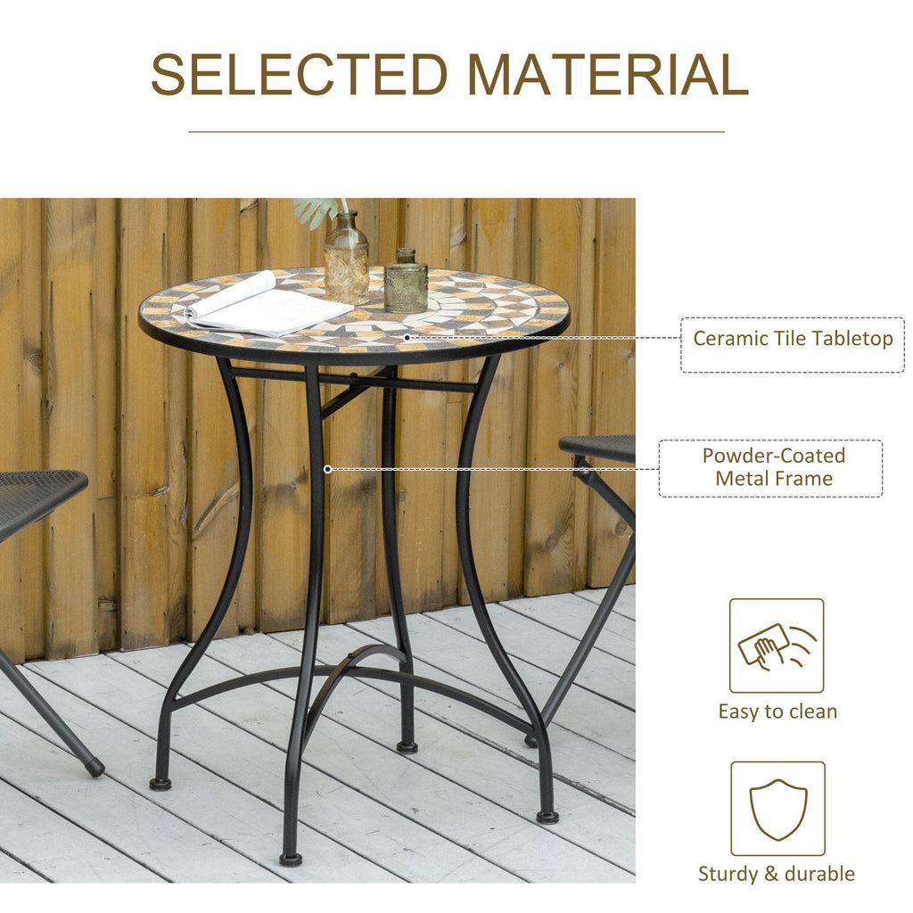 Round Metal and Mosaic Garden Table for Outdoor and Indoor Use, 60x71cm, Black - Borge' Group Limited