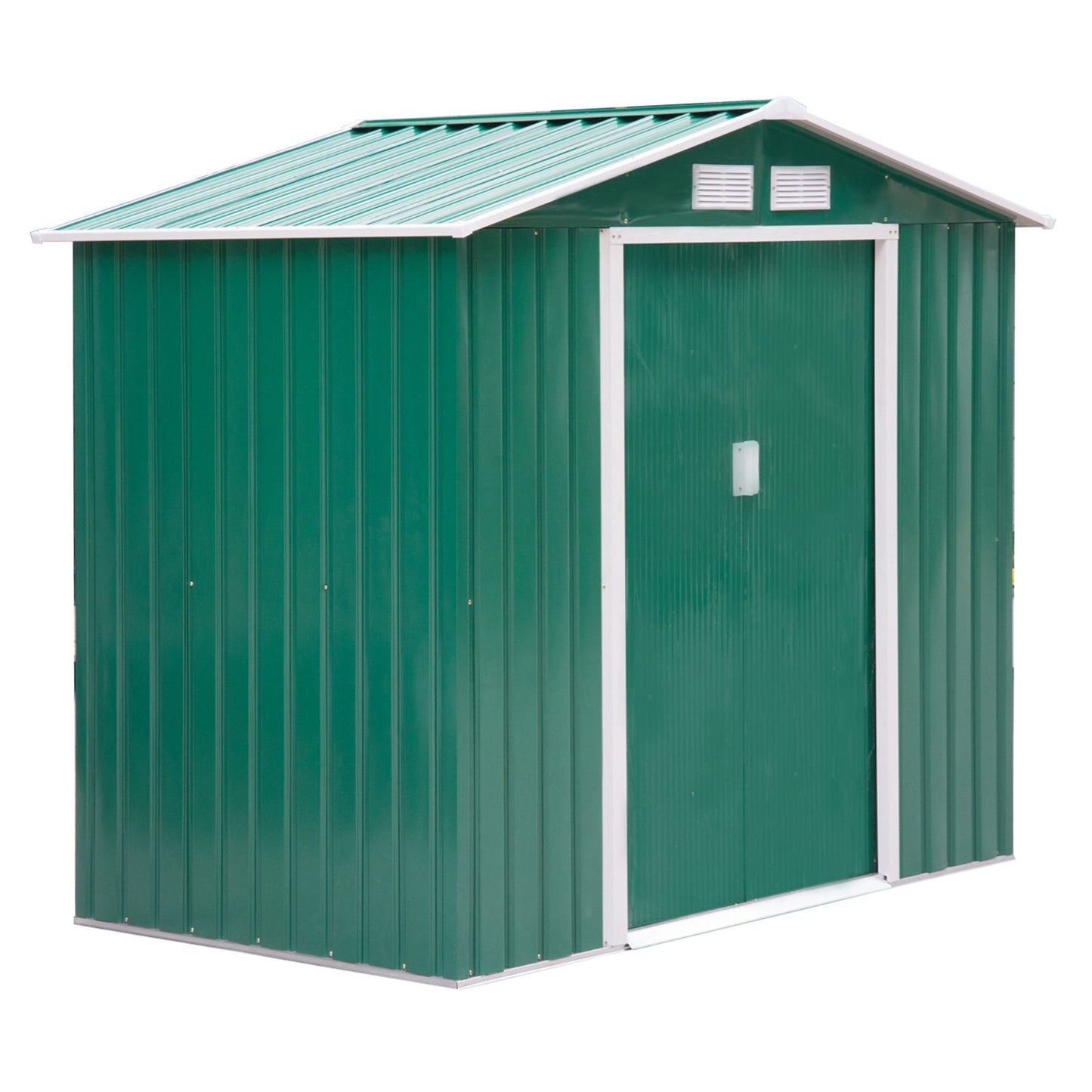 Outsunny Garden House Door Glash in Steel Sheet, Steel Garden Shed with Sliding Doors, 213x130x185cm, Green - Borgè