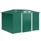 Steel Sheet Garden Tool Shed, Steel Garden Shed with Structure Base and Sliding Doors, 258x206x178cm, Green - Borge' Group Limited