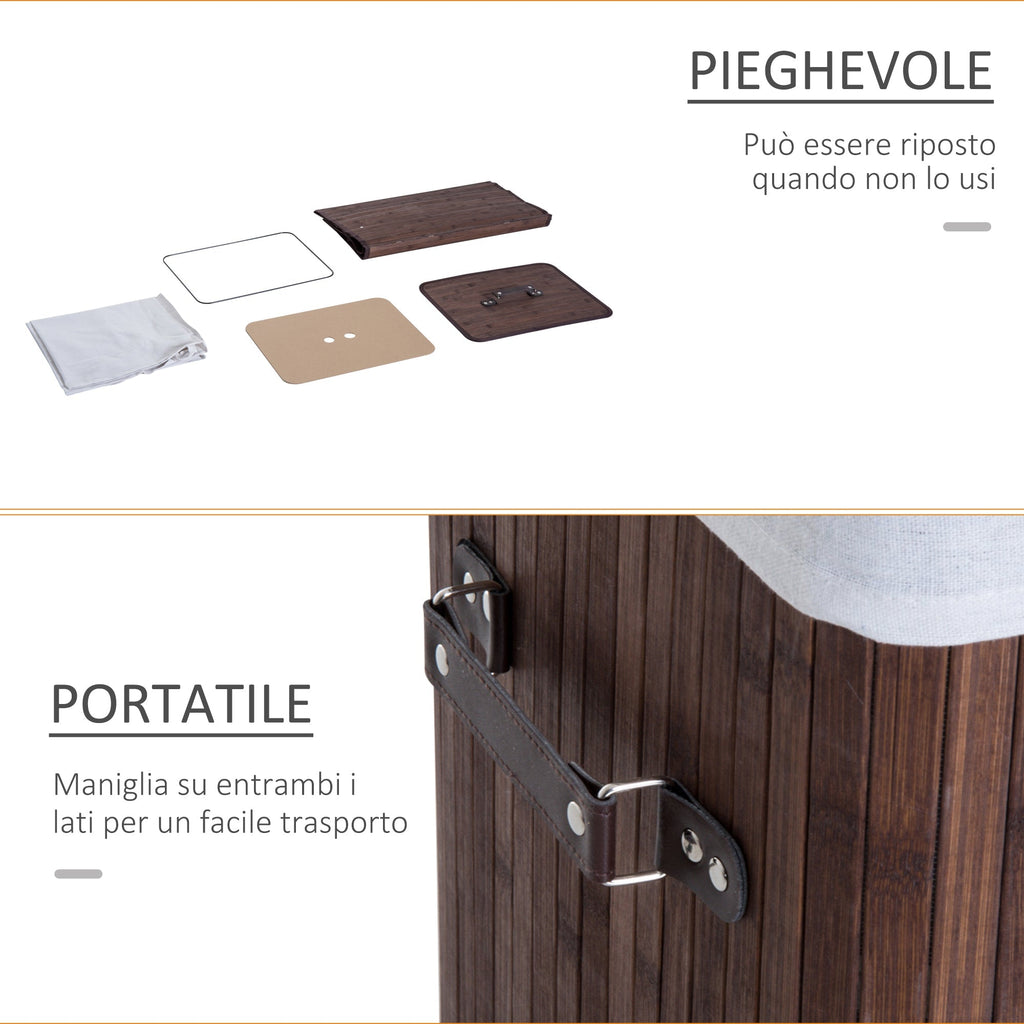 Elegant Bamboo Cane with Lid & Removable Fabric Bag, 40x30x60cm - Brown - Borgè