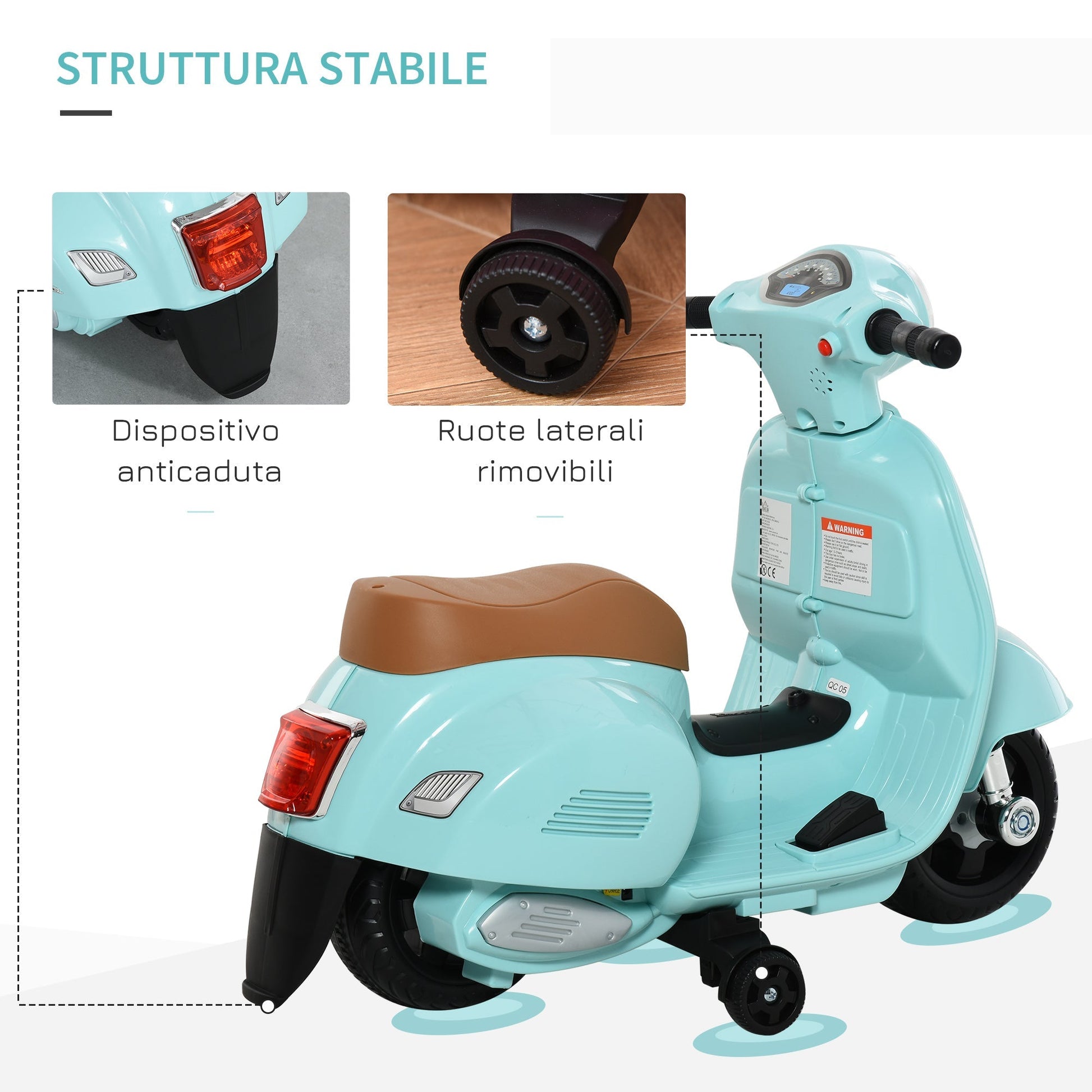 electric motorcycle for children with official Vespa 6v battery license, headlights and horn, for children of 18-36 months, green, 66.5x38x52cm - Borgè