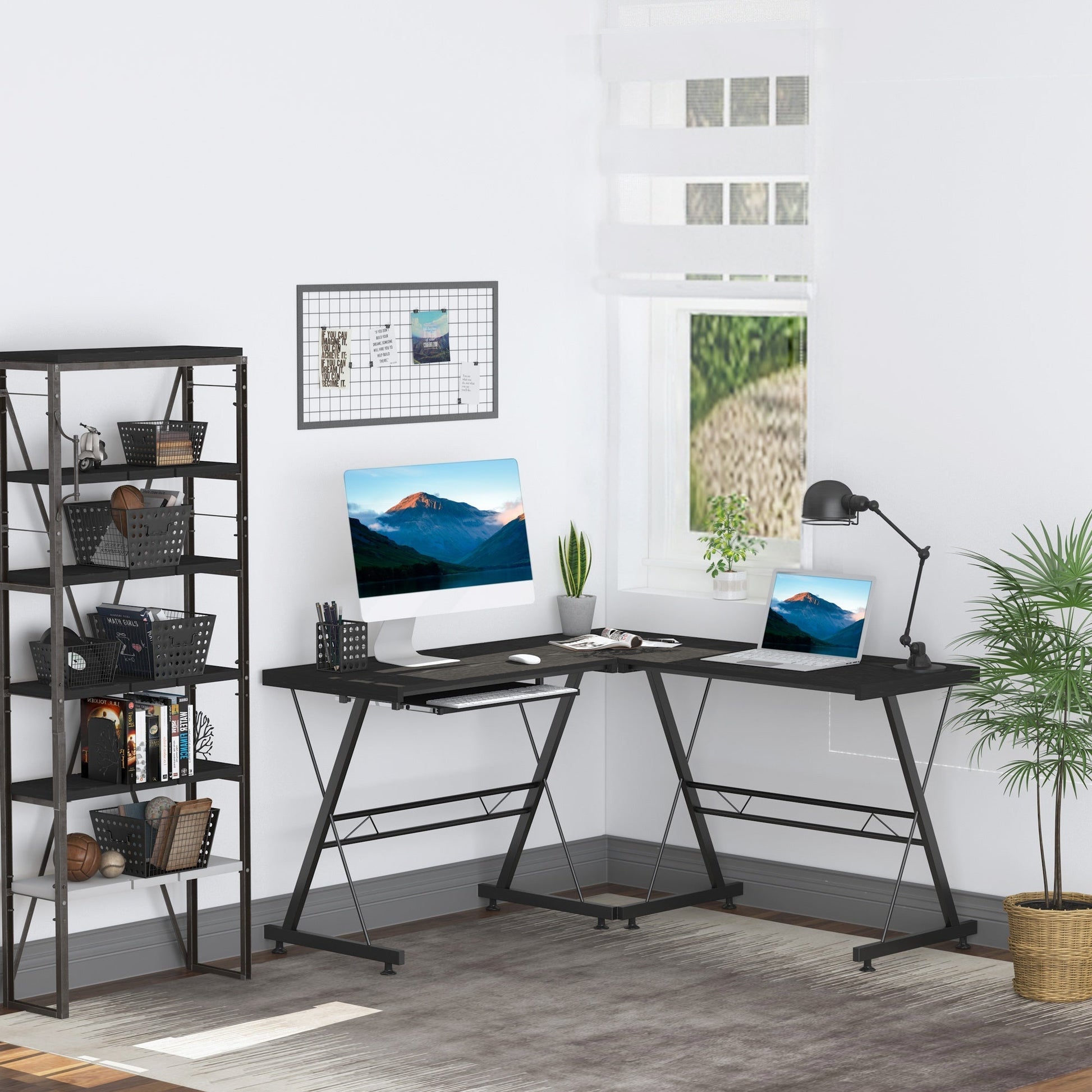 Desk convertible corner multi -show wood and black steel - Borgè