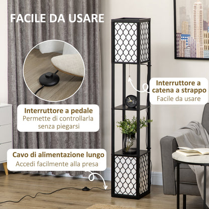 column ground lamp in mdf and plastic with 2 shelves, for living room, study and bedroom, 26x26x156 cm - Borgè