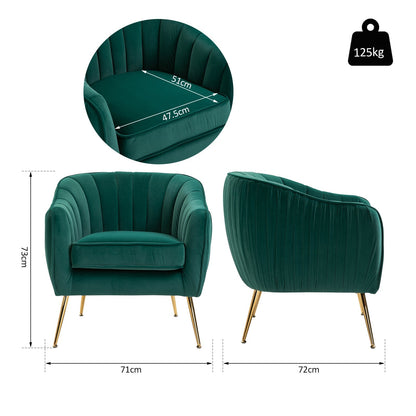 Homcom green velvet armchair with golden metal legs - Borgè