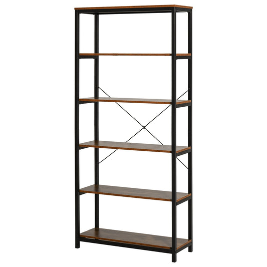 Homonde Library in Vintage Industrial Style with 6 shelves in wood and black metal - Borgè