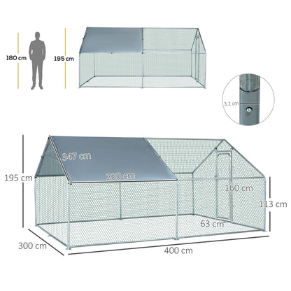 Pawhut Pollaio for Outdoor Chickens in Metal with Oxford fabric cover, 300x400x195 cm, silver - Borgè