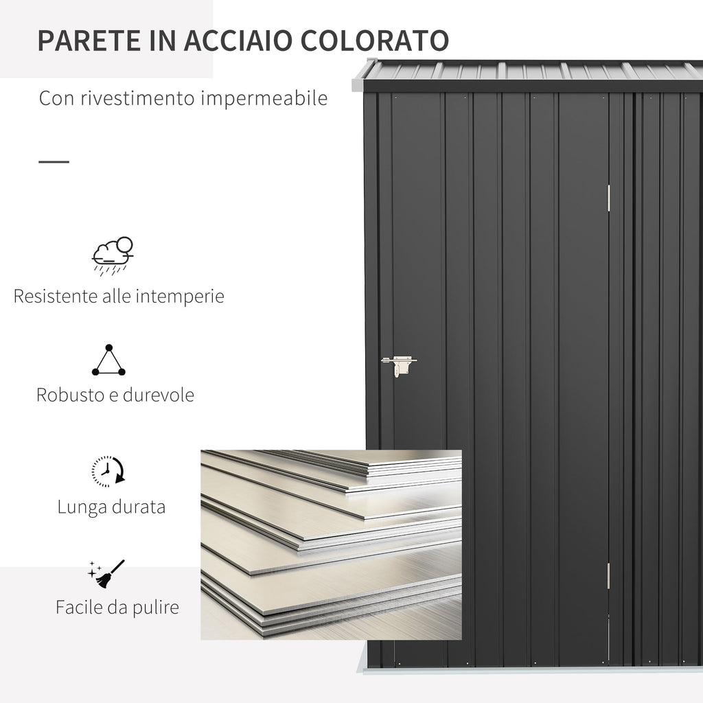 Garden Shed Tool Storage Shed in Steel Sheet with Lock, 161.5x94. 5x196cm, Black - Borge' Group Limited