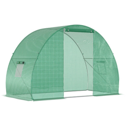 Outsunny tunnel greenhouse with roller shuttle and windows, PE cover and steel structure, 150x300x200cm, green