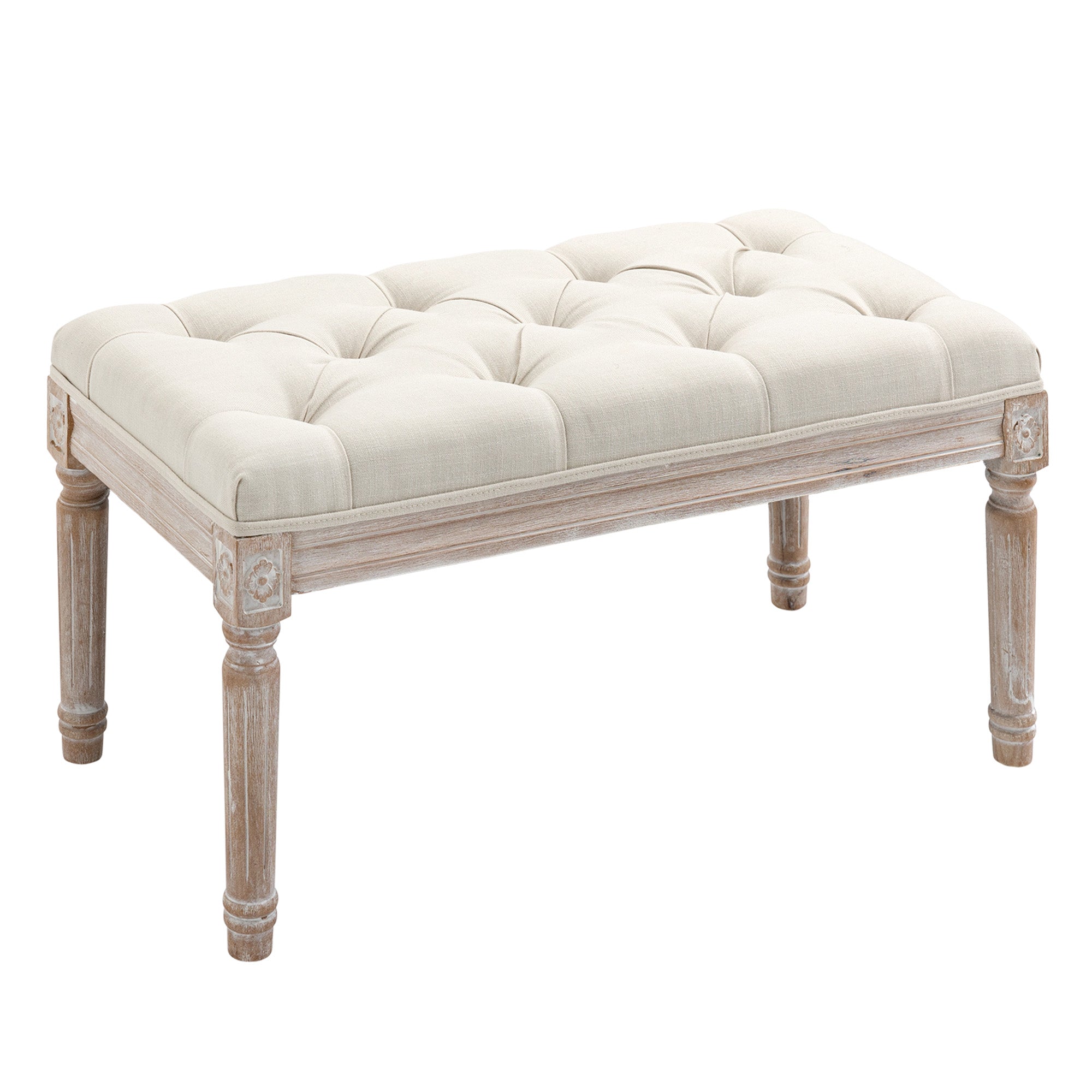 Bed Bed with Ottoman Wooden Legs For Bedroom And Entrance - Beige - Borgè