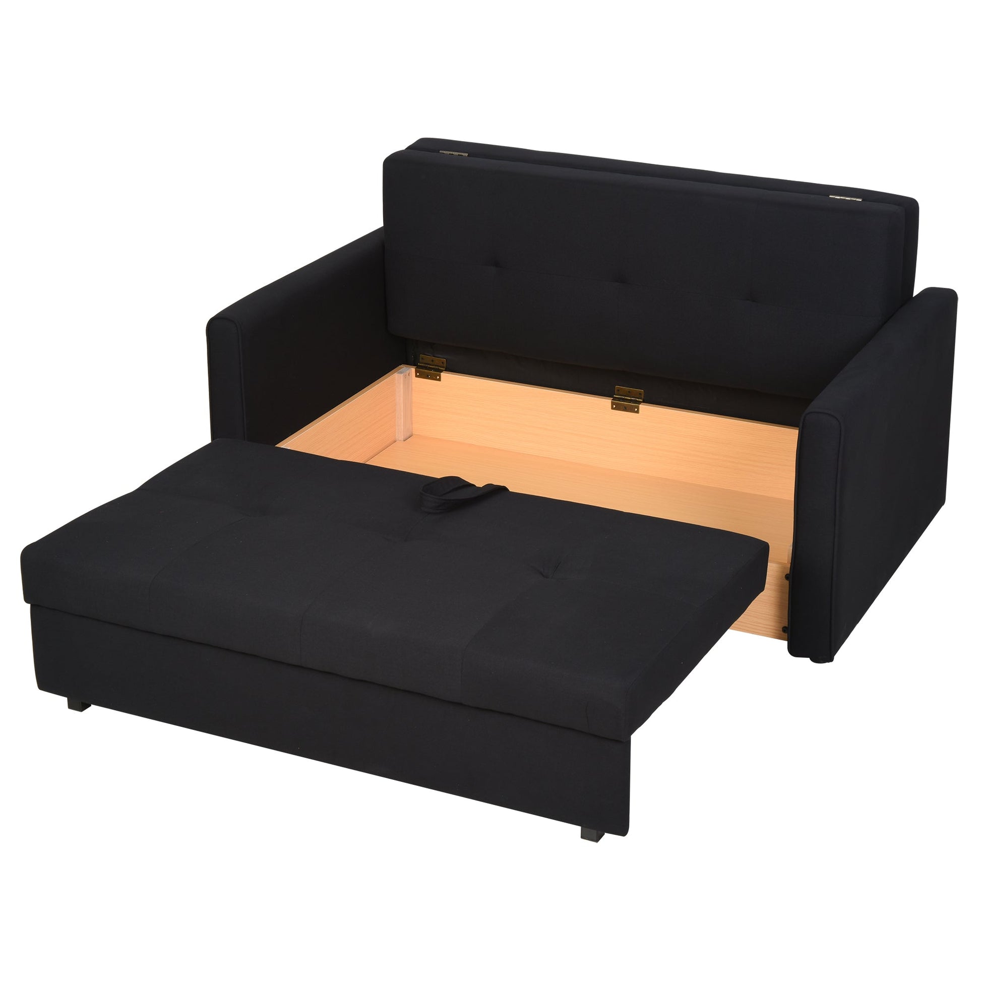 Sofa bed with storage space / 2 seater Sofa for living room and bedroom, in polycotone and rubber, dark Grey/Black - Borgè